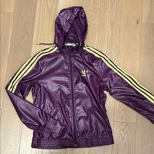 adidas Purple Hooded Track Jacket with Yellow Stripes